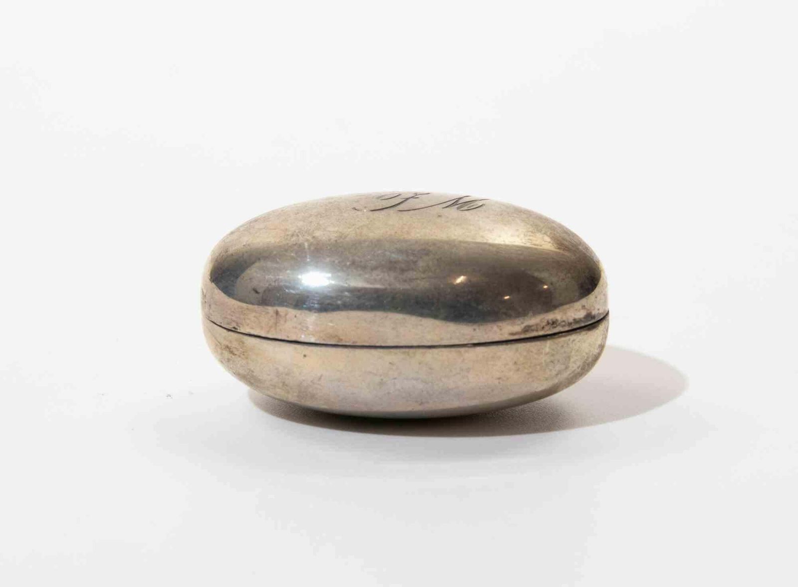 Silver Oval Pill Box Or Vinaigrette Case With Monogram, 1960s photo Home Decor