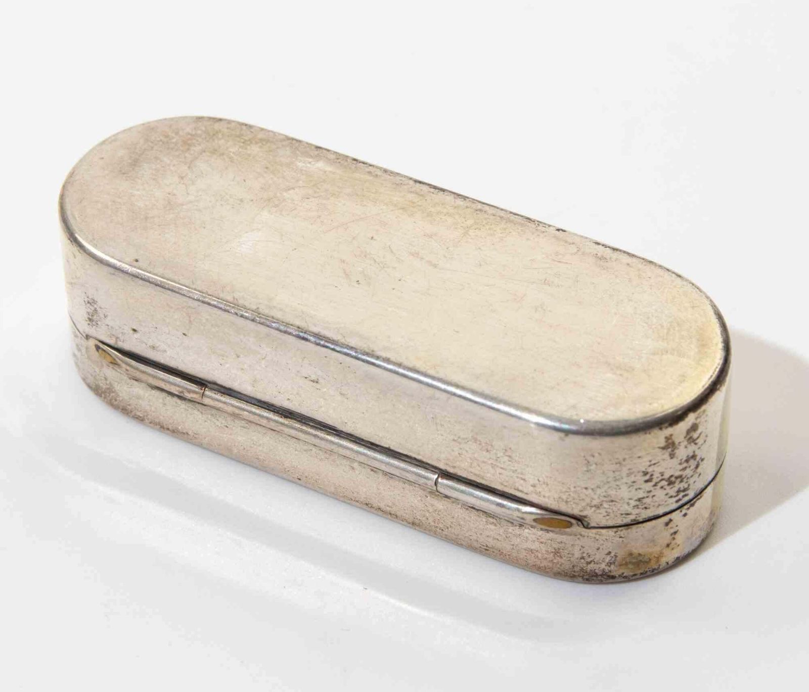Sterling Silver Oval Hinged Box / Pill Case, 1950s photo for sale