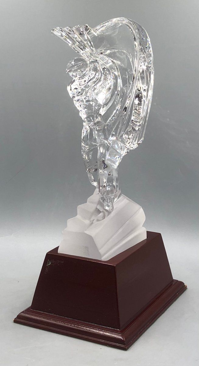 Crystal Glass Golfer On Wooden Base From Sevres France, Set Of 2