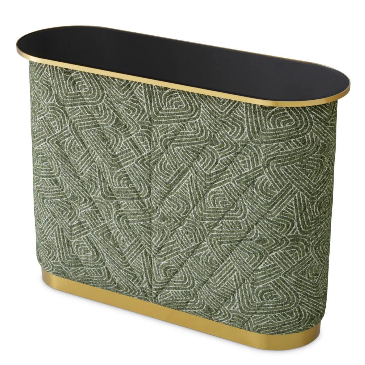 Oval Bar In Brushed Brass Black Glass And Camari Green Fabric photo vinterior