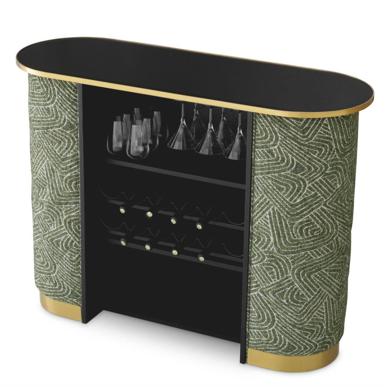 Oval Bar In Brushed Brass Black Glass And Camari Green Fabric photo buy