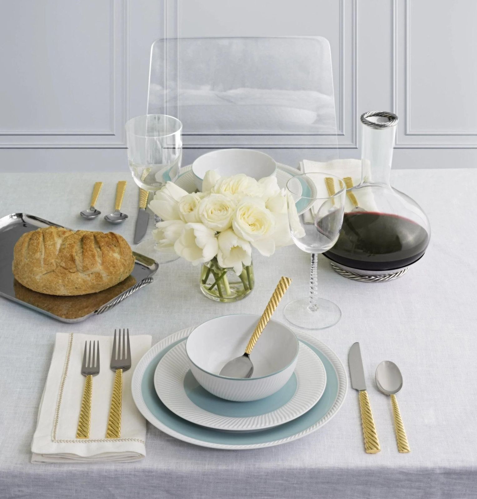 Ten Set Of 5 Piece Contemporary Gold Stainless Steel Twist Handle Flatware photo buy
