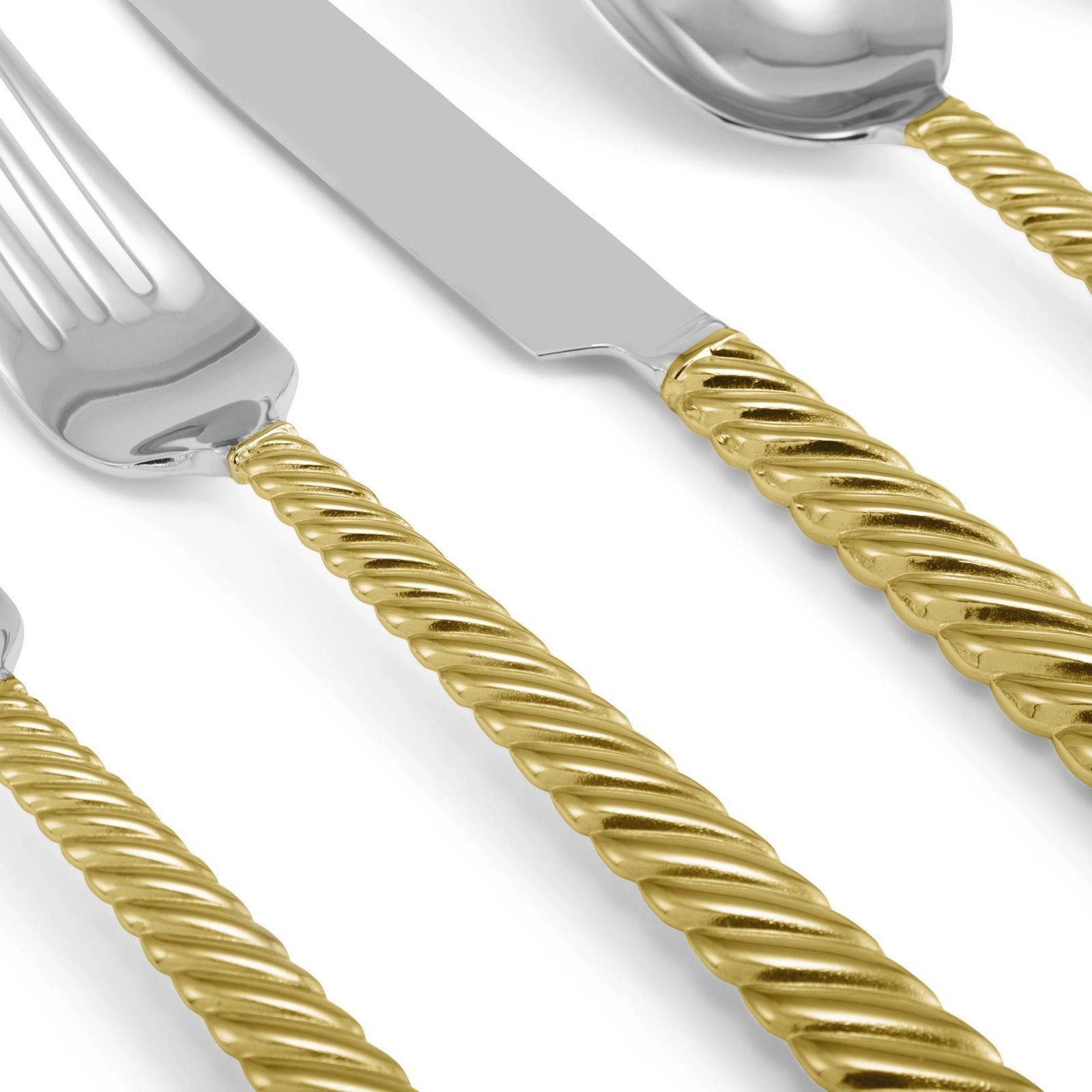 Ten Set Of 5 Piece Contemporary Gold Stainless Steel Twist Handle Flatware photo vintage
