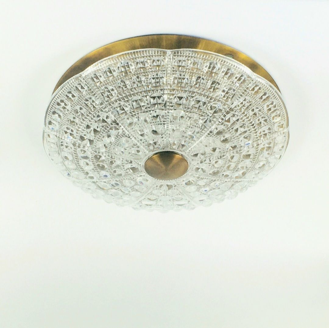 Mid Century Scandinavian Glass & Brass Ceiling Light By Carl Fagerlund For Orrefors, Sweden, 1960s photo for sale