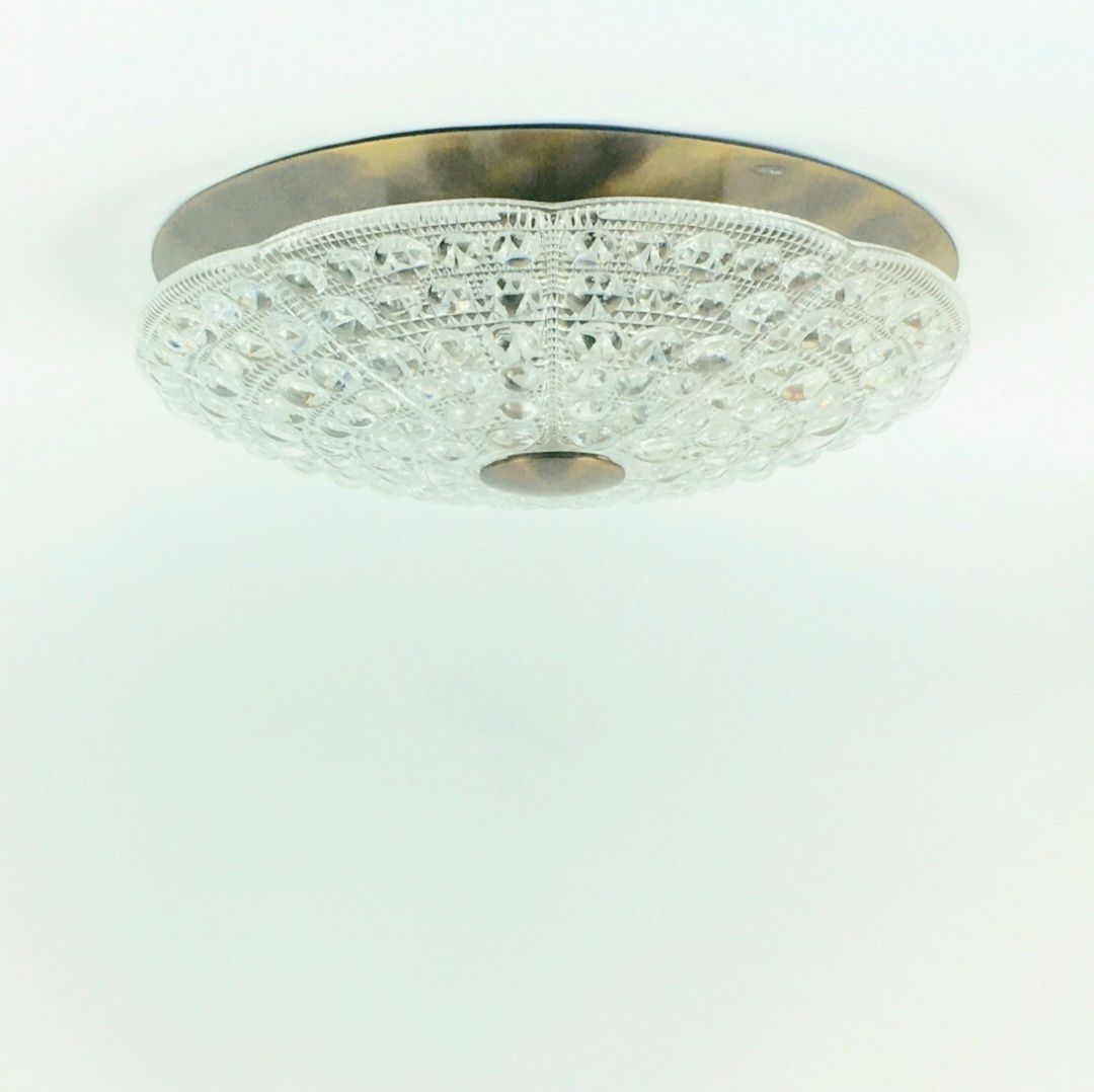 Mid Century Scandinavian Glass & Brass Ceiling Light By Carl Fagerlund For Orrefors, Sweden, 1960s photo Lighting