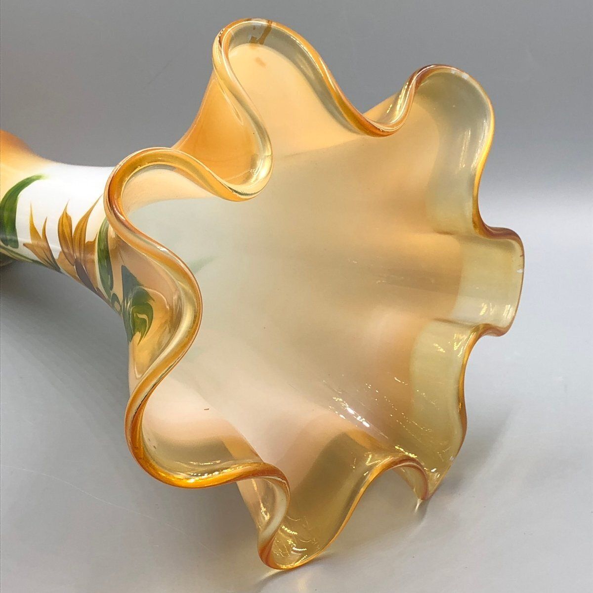 photo furniture Large Antique Art Nouveau Glass Vase Hand Painted With Sunflowers