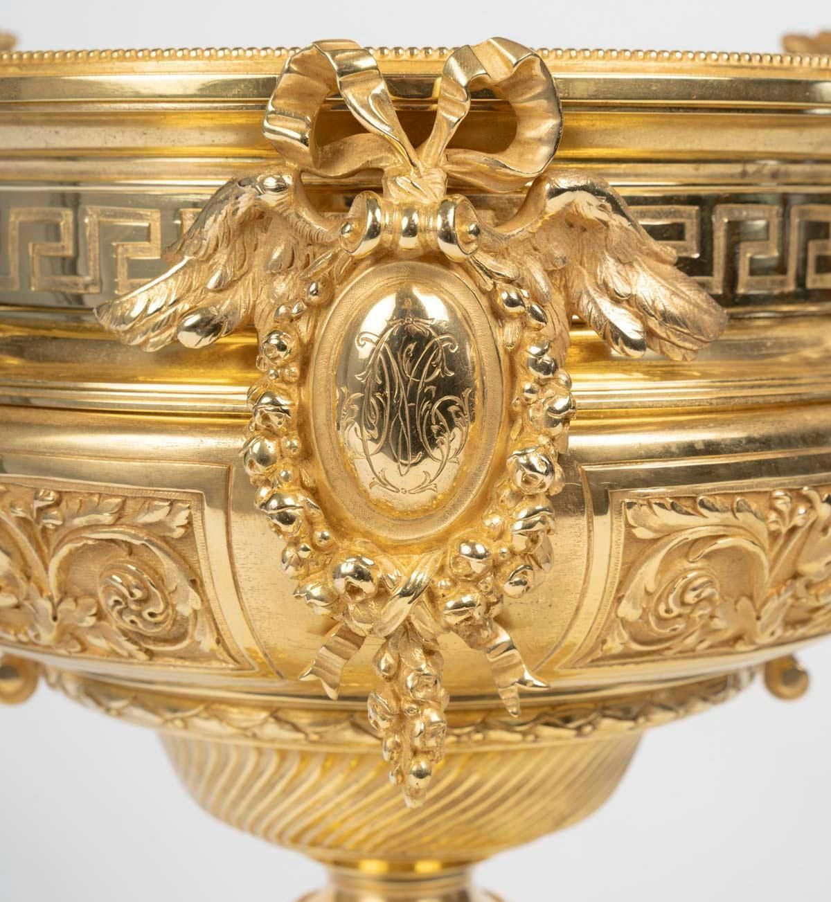 19th Century Gilt Bronze Bowl, Table Centerpiece. photo furniture