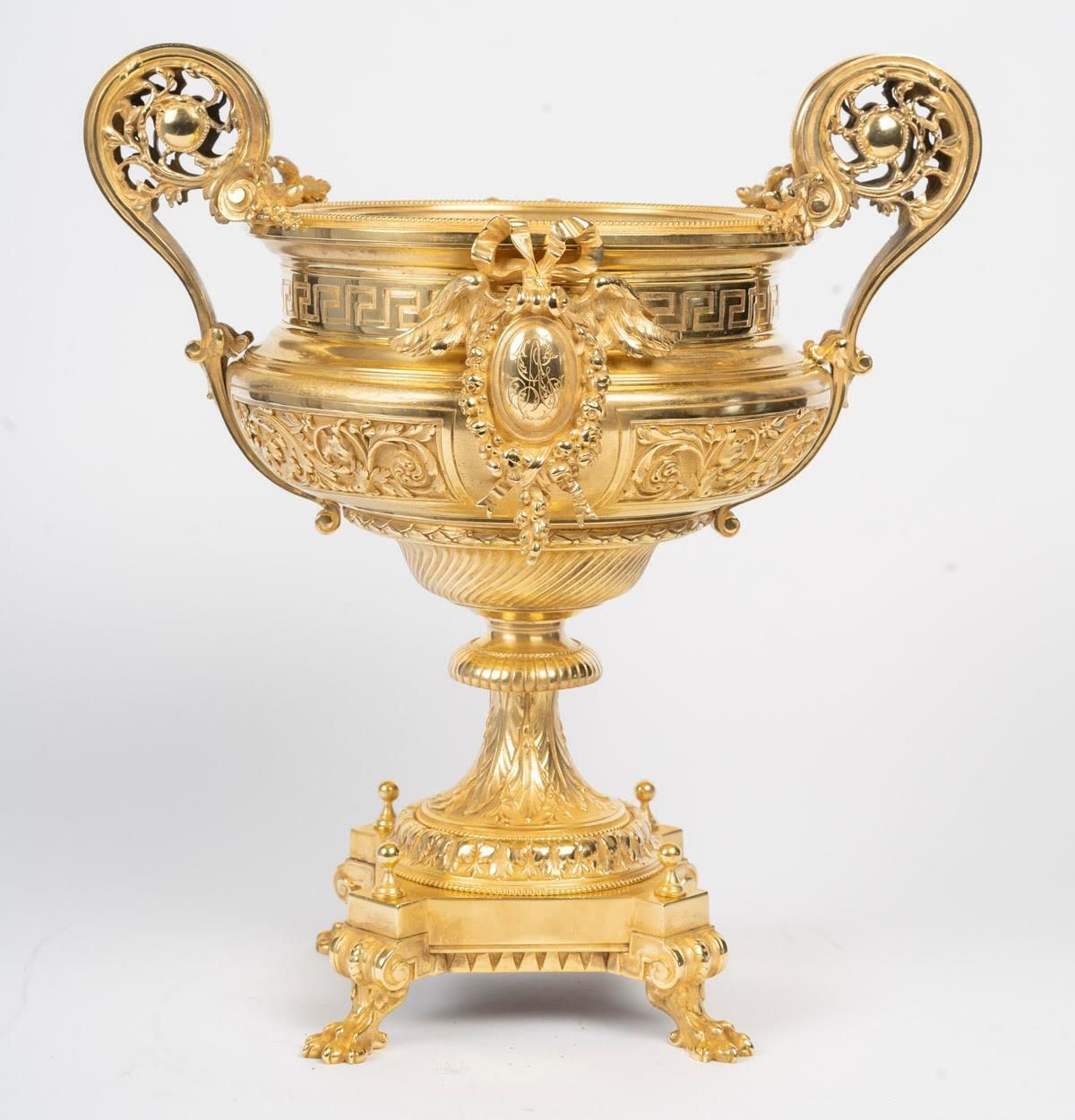 19th Century Gilt Bronze Bowl, Table Centerpiece. photo vintage