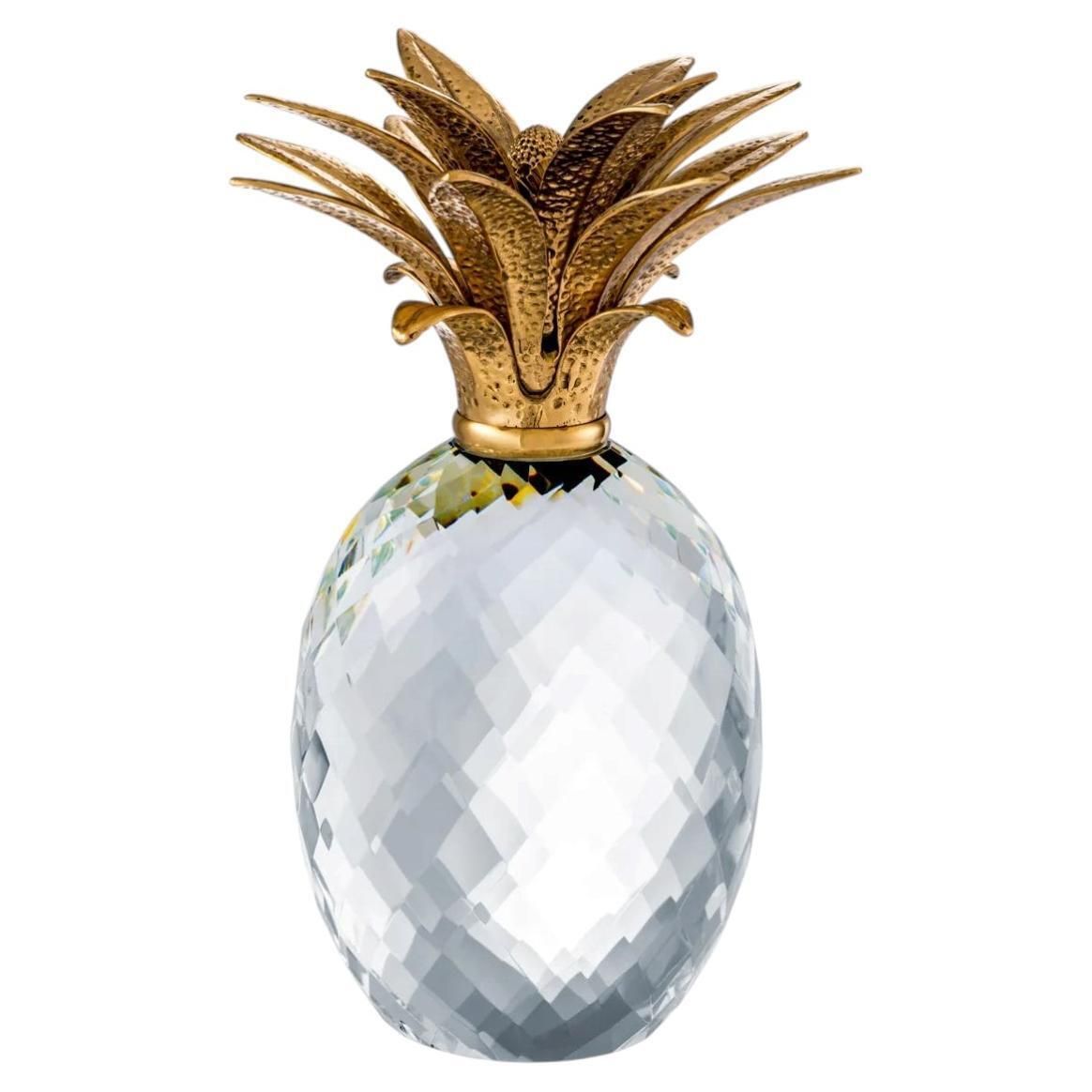 Decorative Crystal Glass Pineapple With Brass Finish