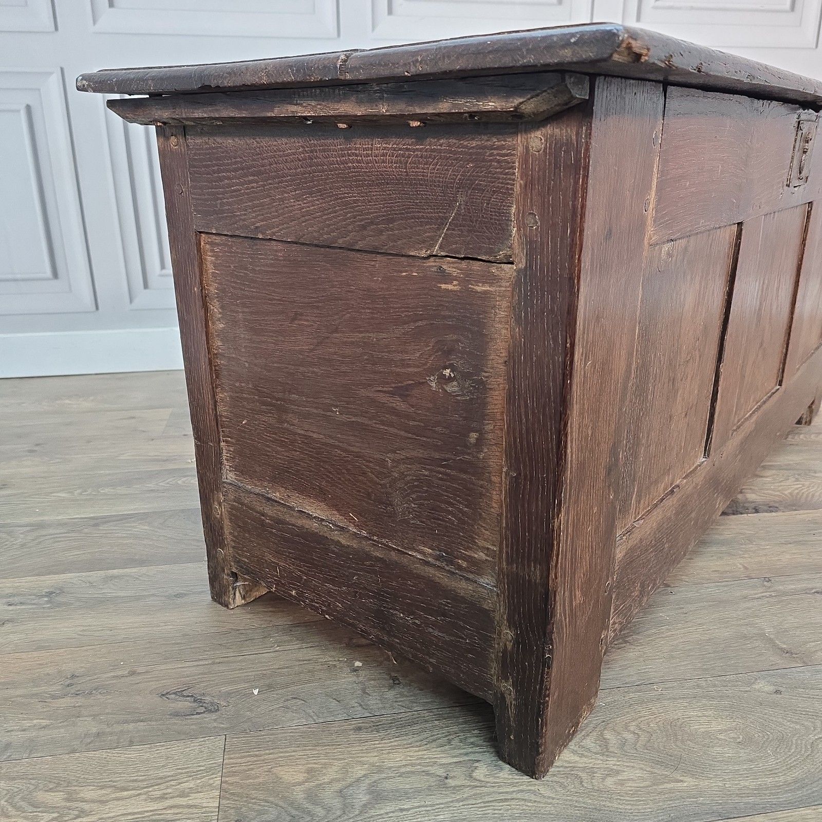 Antique Oak Coffer Trunk Panelled Blanket Box Chest 18th Century Solid Wood photo 630.0