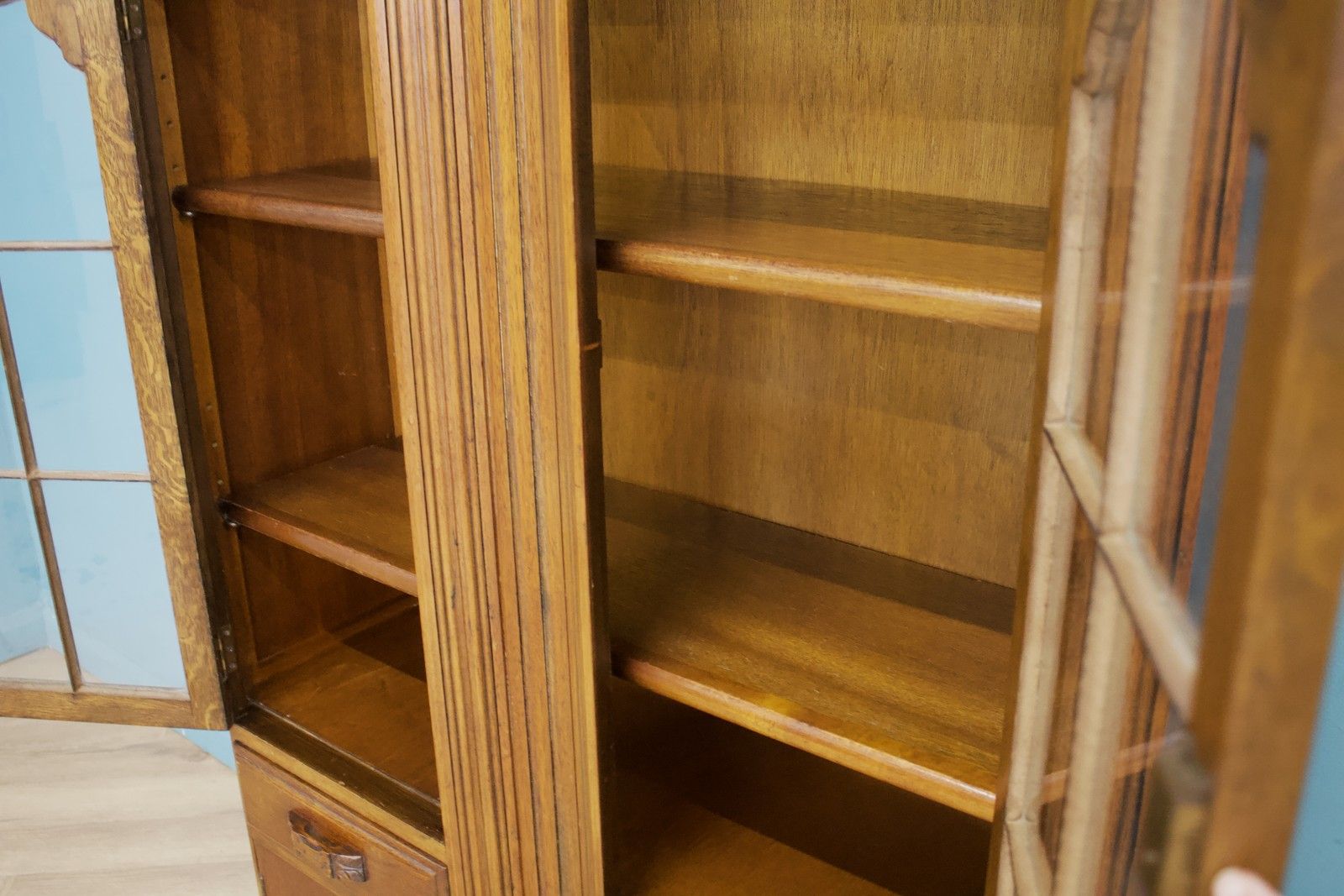 photo furniture Vintage Oak Art Deco Glazed Bookcase Display Cabinet, 1930s #1779