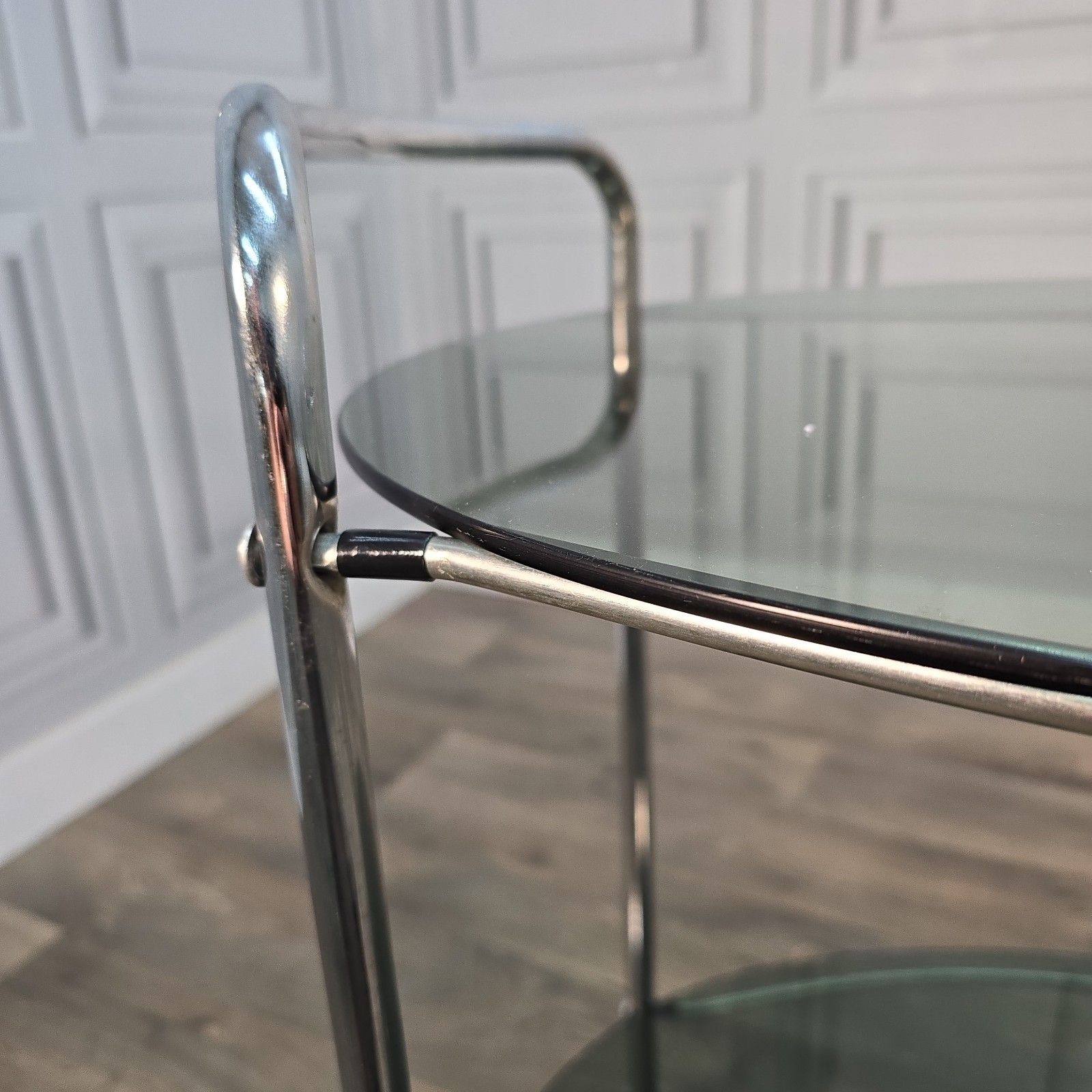 photo buy Vintage Chrome Drinks Trolley Smoked Glass Bar Cocktail Tea Cart Retro Mcm