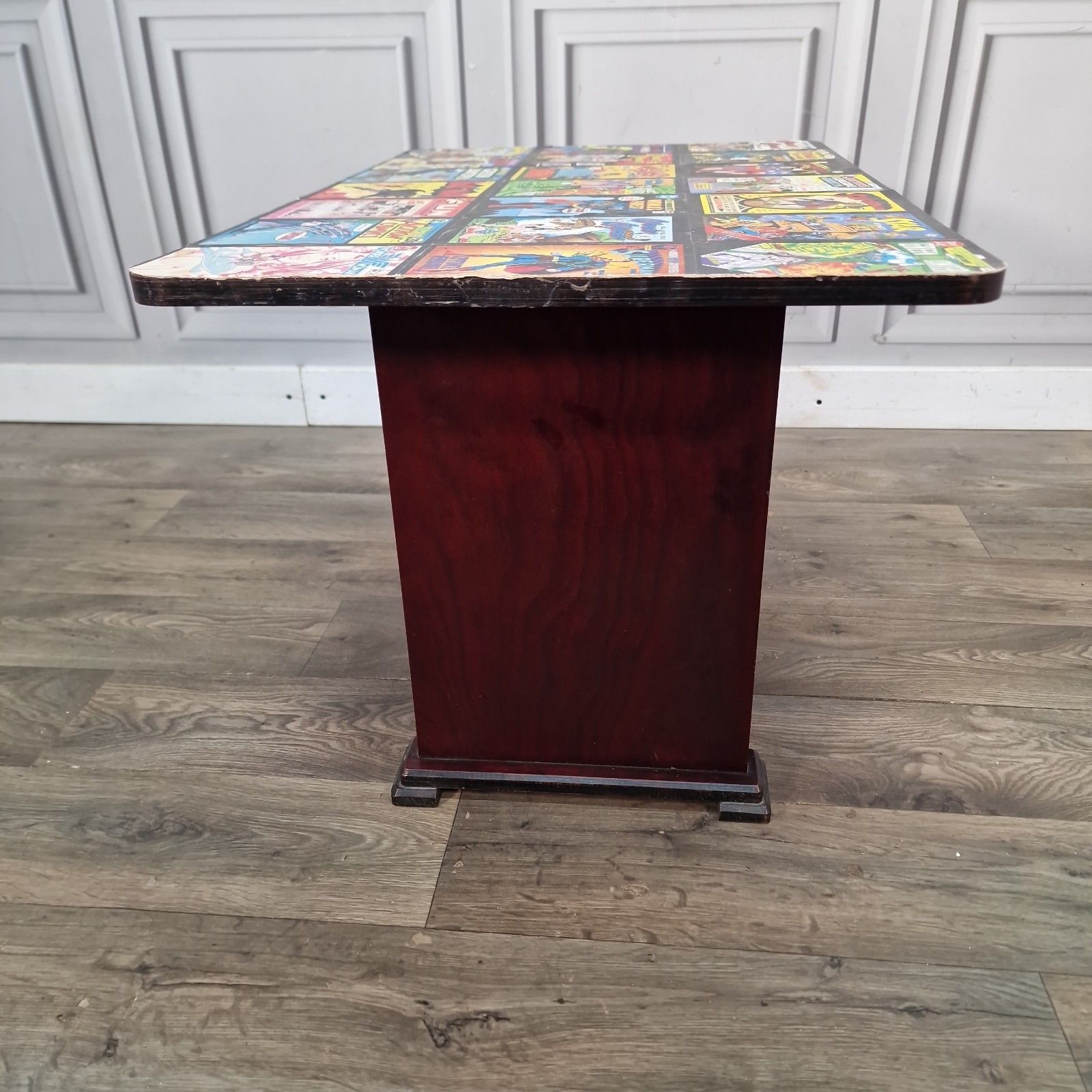 90.0 Vintage Comic Book Coffee Table Superhero Decoupage Upcycle Retro One Off photo