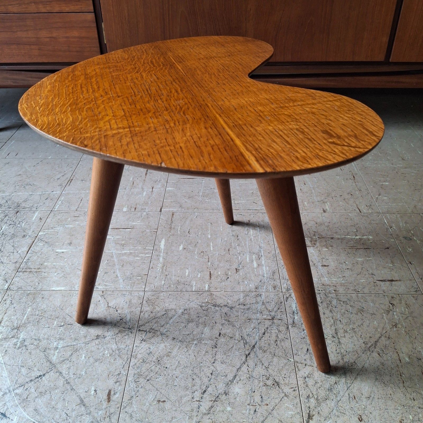 135.0 Fab Vintage Mid Century Modern Kidney Atomic Shaped Oak Side Coffee Table photo