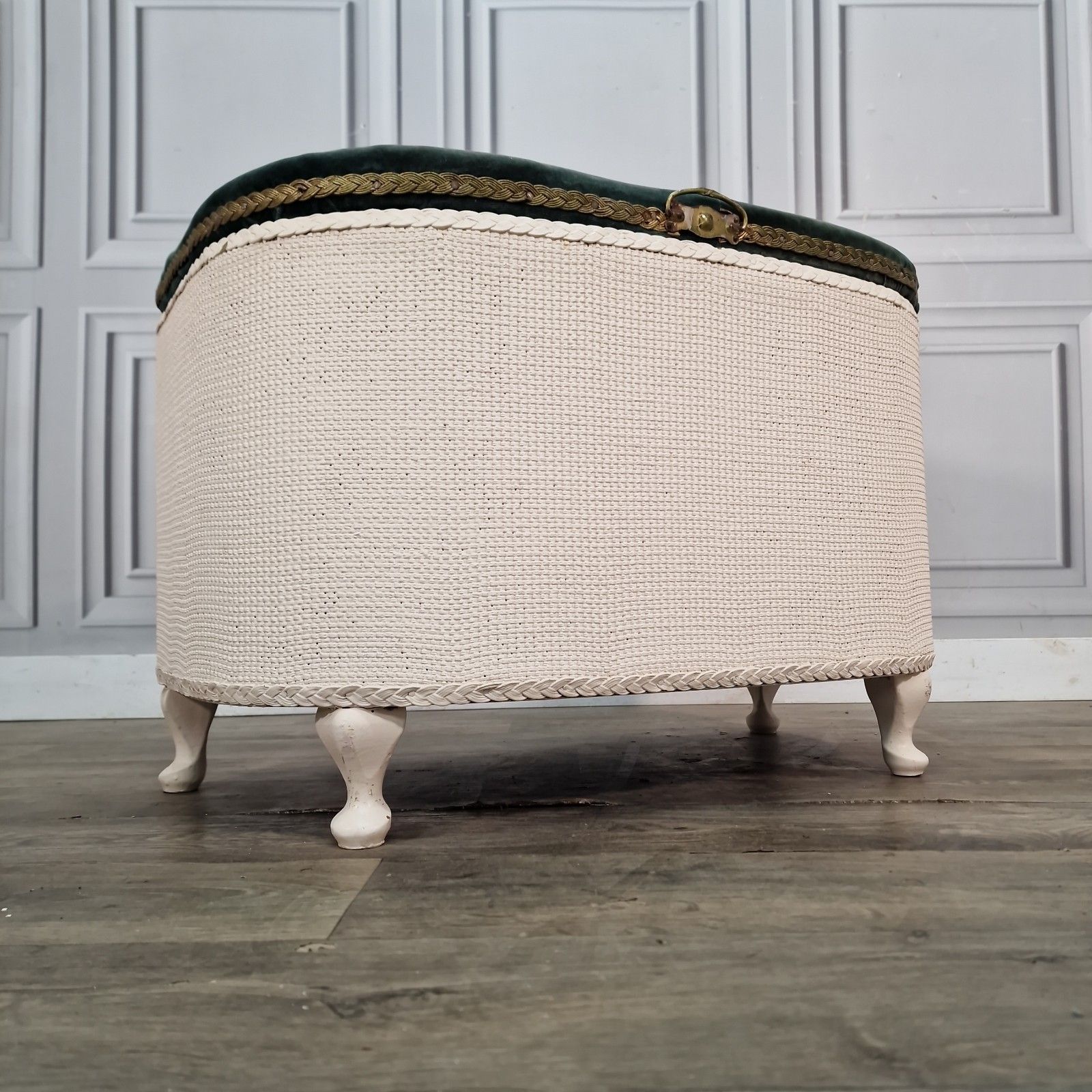 Vintage Storage Ottoman White Blanket Box Upholstered Top Retro Loom Style photo for sale