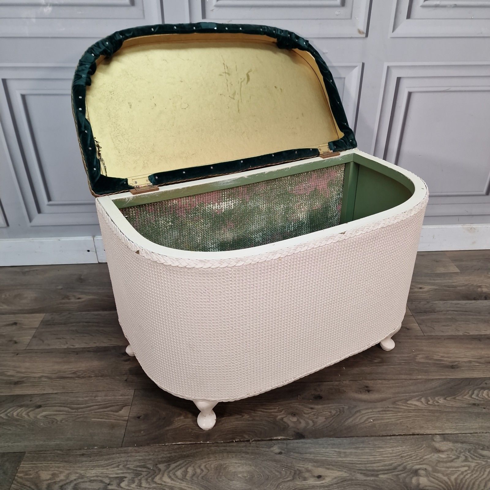 Vintage Storage Ottoman White Blanket Box Upholstered Top Retro Loom Style photo Furniture