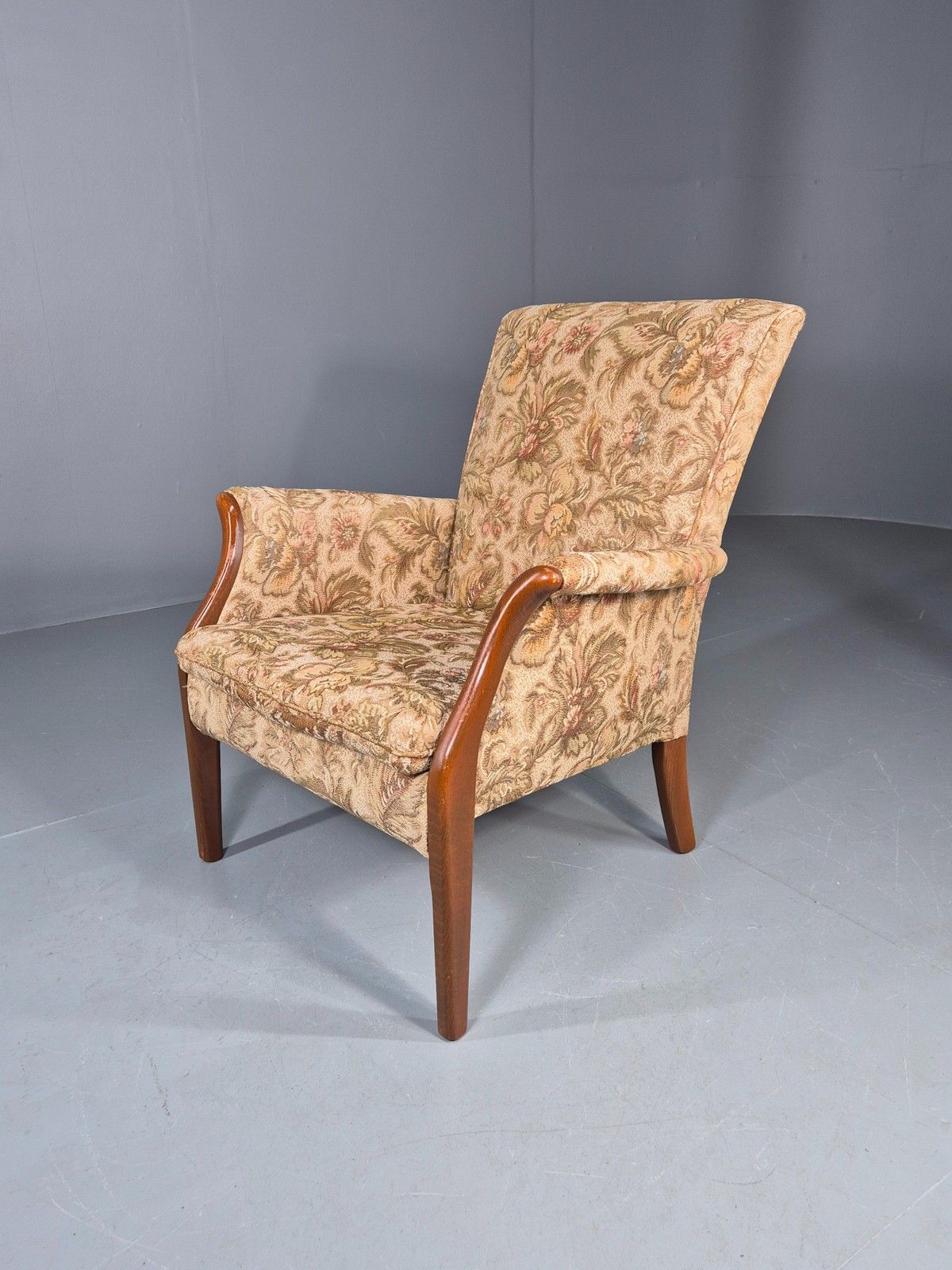 Vintage Parker Knoll Retro 1960s Armchair Floral Upholstery Beech Frame Eb12167