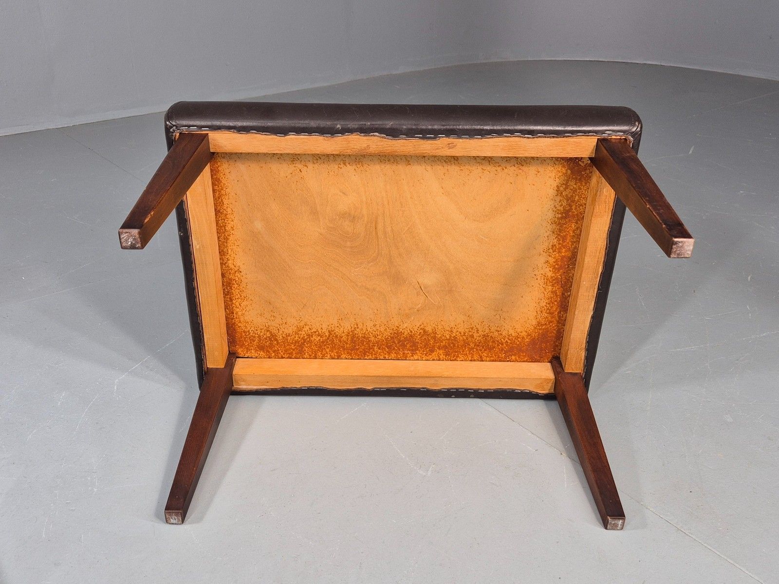 Vintage Mid Century Footstool Danish 1960s Retro Brown Leather Eb12225 photo vinterior