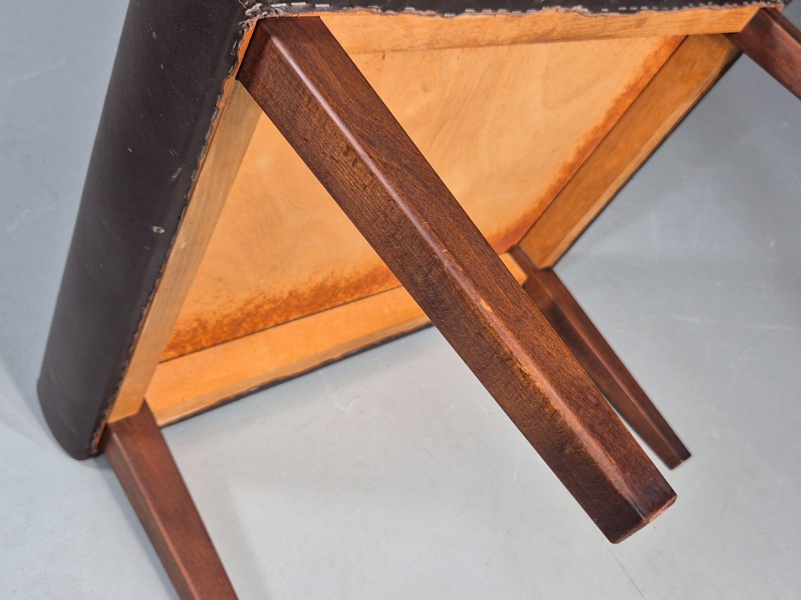 Vintage Mid Century Footstool Danish 1960s Retro Brown Leather Eb12225 photo buy