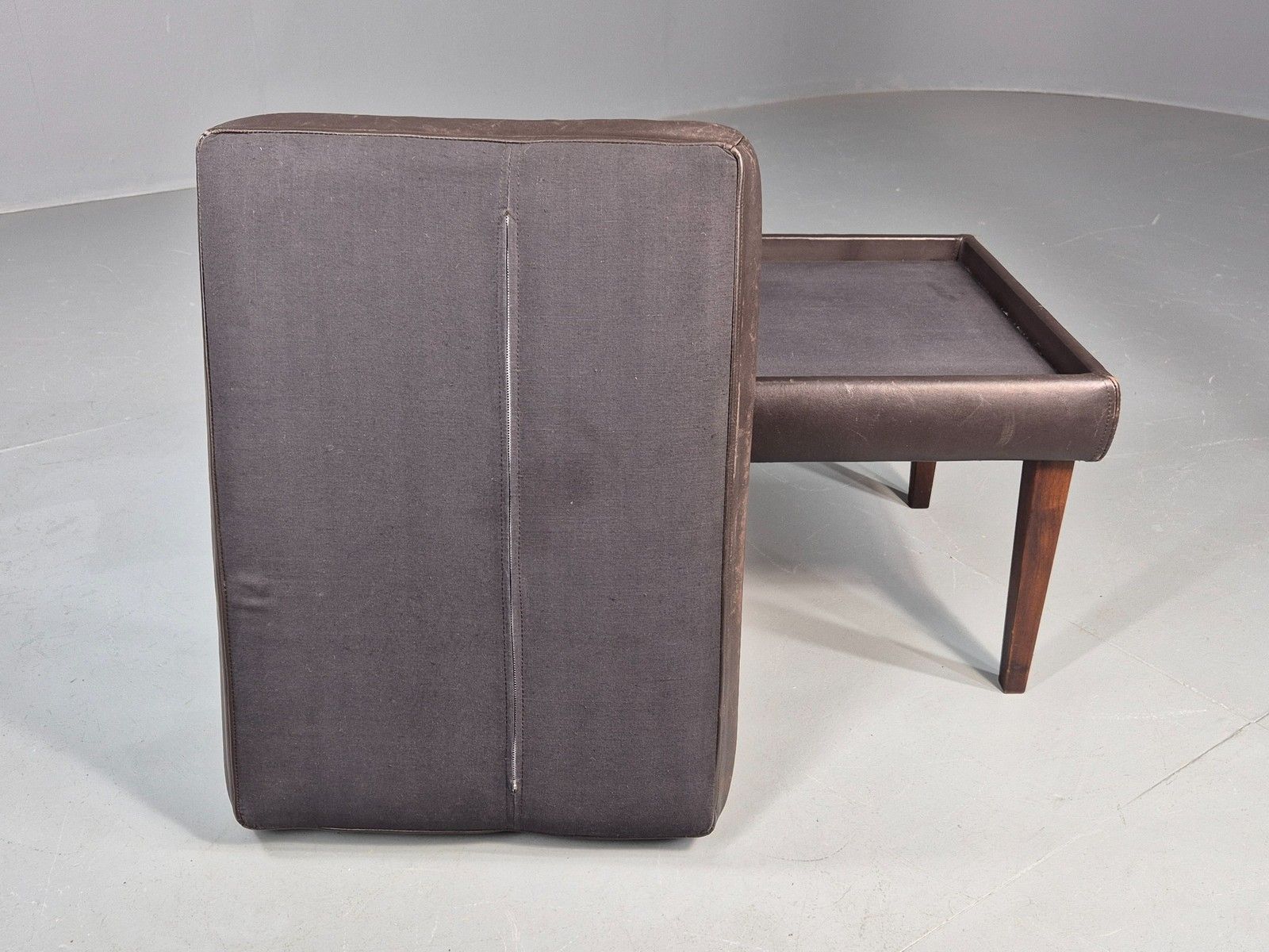 Vintage Mid Century Footstool Danish 1960s Retro Brown Leather Eb12225 photo vintage