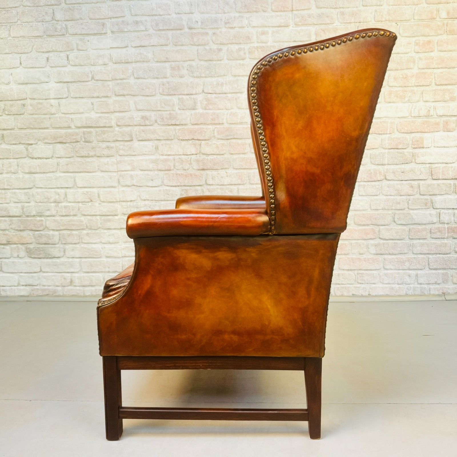 Neat Vintage Danish Leather Wingback Chair – Hand Dyed Tan Colour photo buy