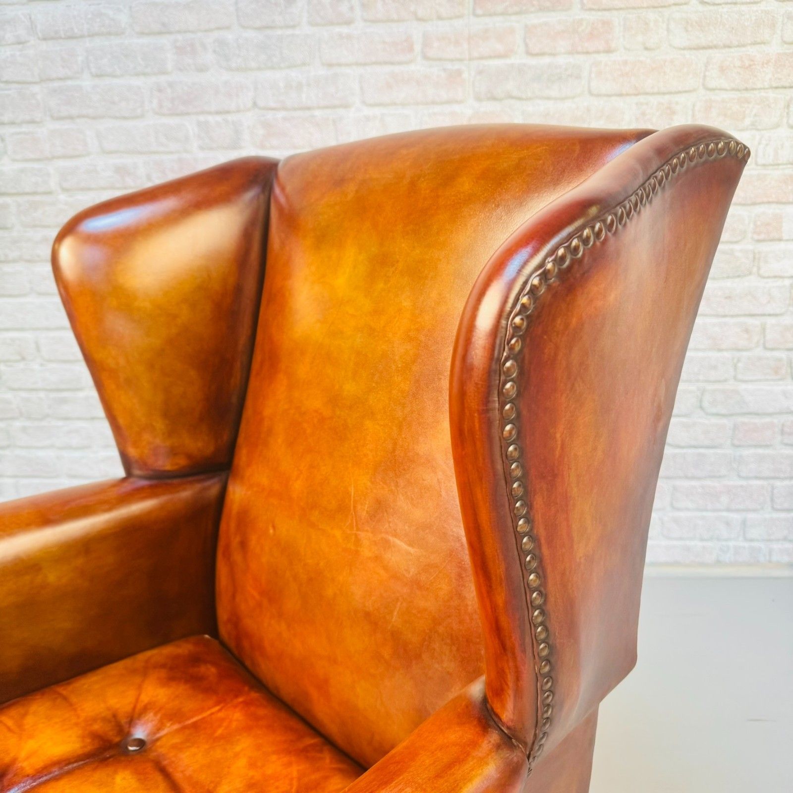Furniture Neat Vintage Danish Leather Wingback Chair – Hand Dyed Tan Colour photo