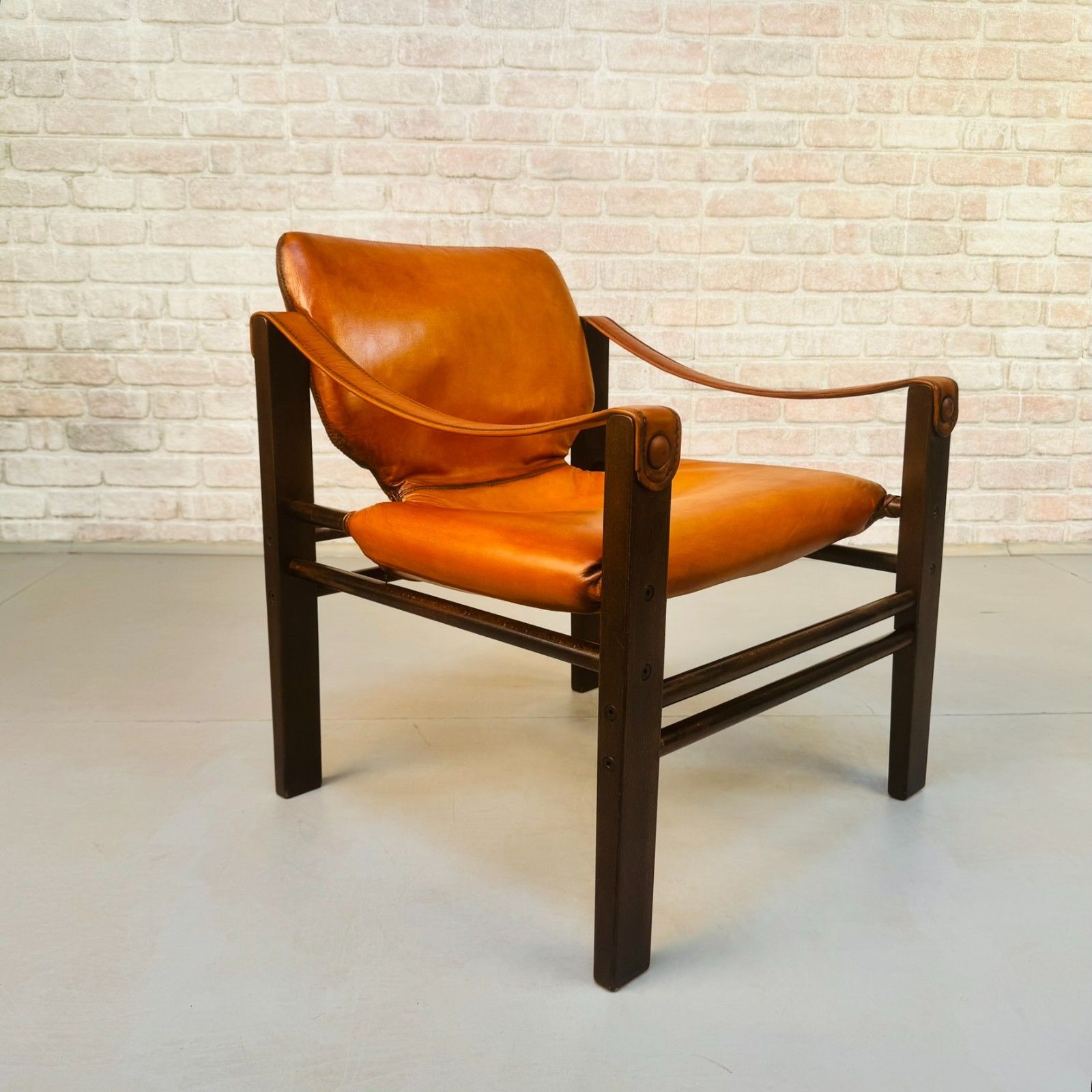 Vintage Danish Safari Chair | Hand Dyed Tan Leather | Solid Beech Frame photo buy