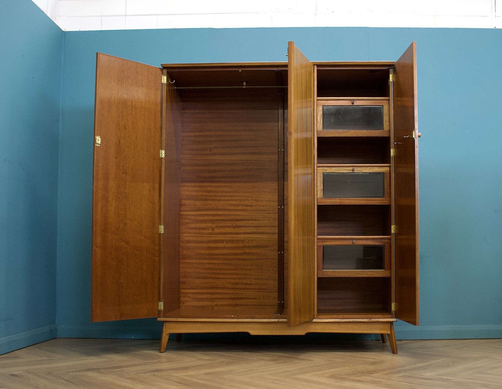 Mid Century Walnut Triple Door Wardrobe From Alfred Cox , 1950's, #1781 photo Furniture