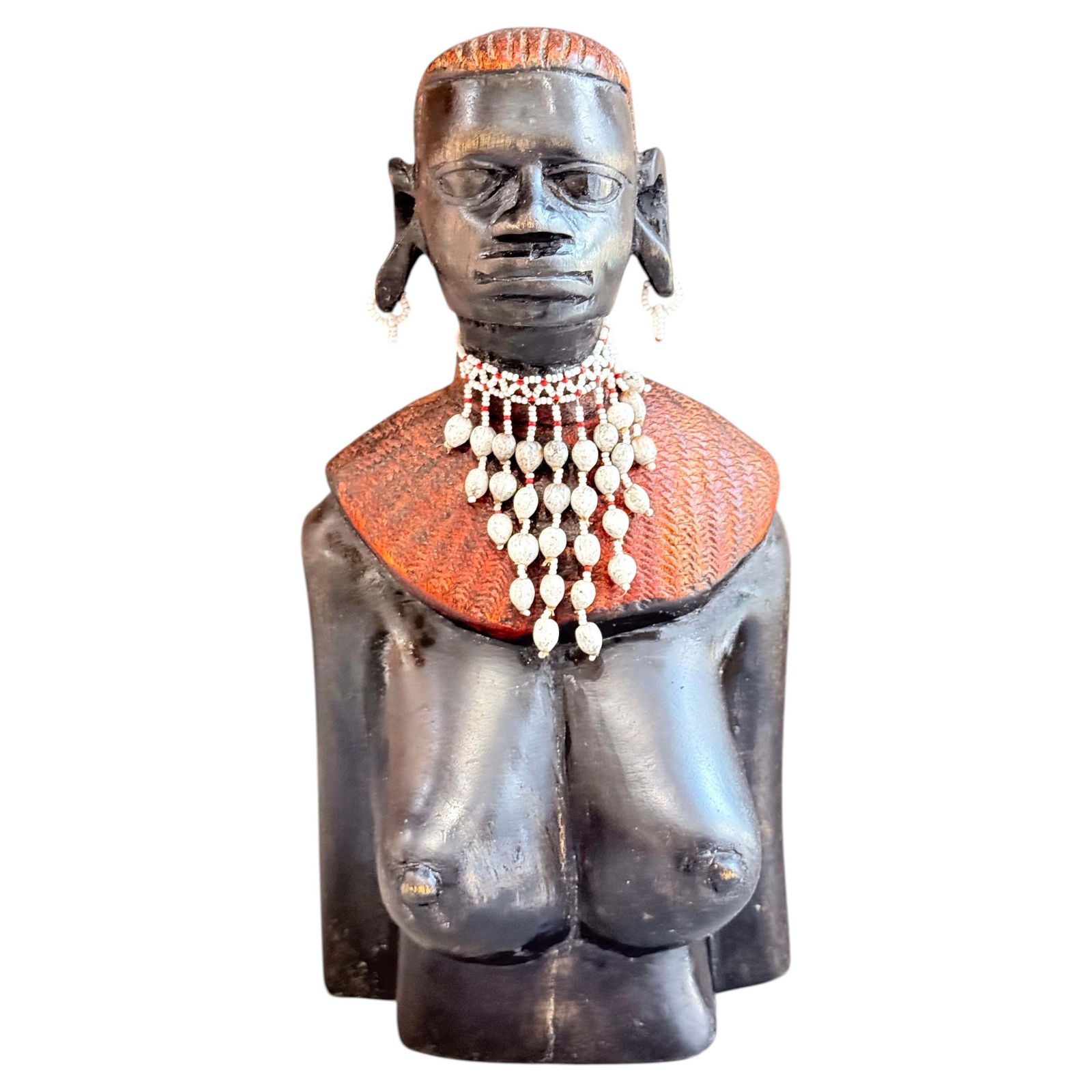 Large African Tribal Female Bust Sculpture, Hand Carved Ethnographic Art Figure