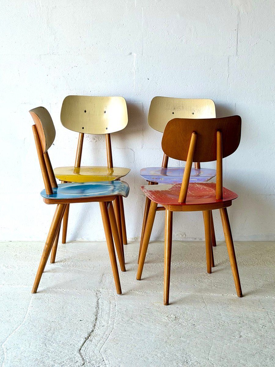 photo vintage Eetkamerstoelen van Ton, 1960, set van 4