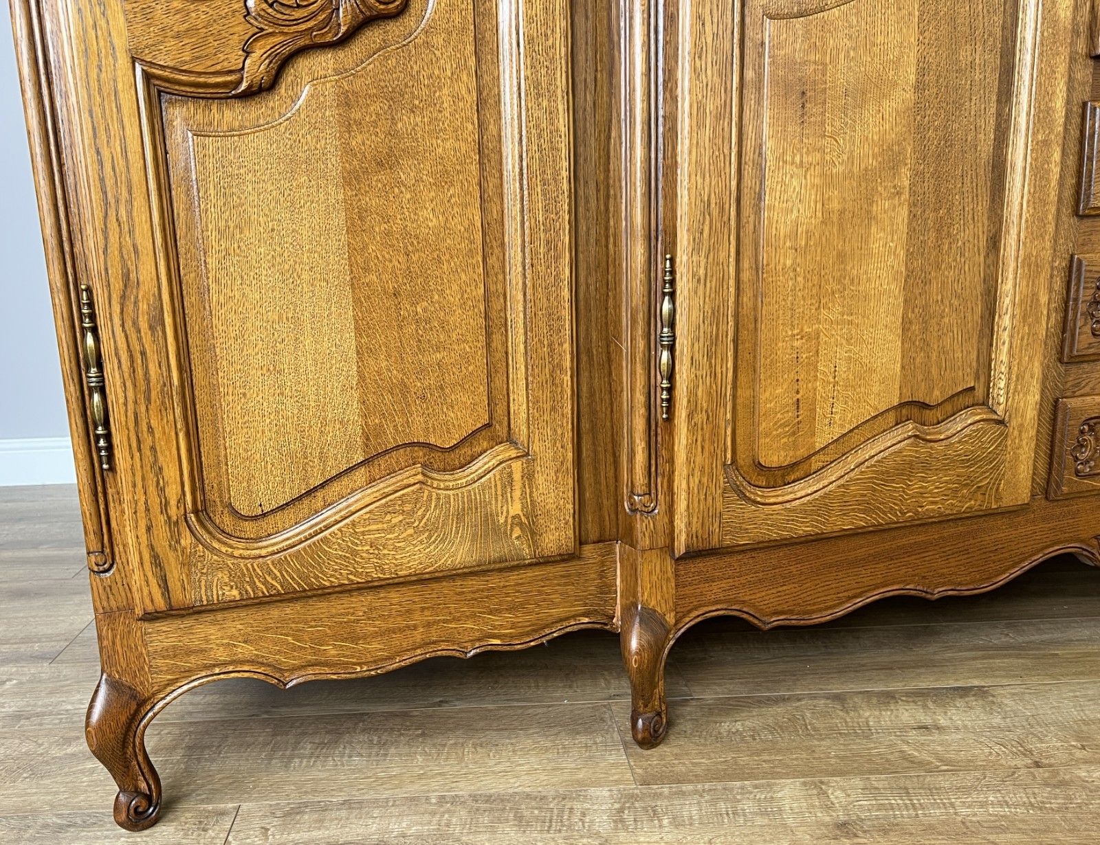 1499.0 Wardrobe Vintage French Louis XVI Style Five Door Oak Carved Armoire Lot 6125 photo
