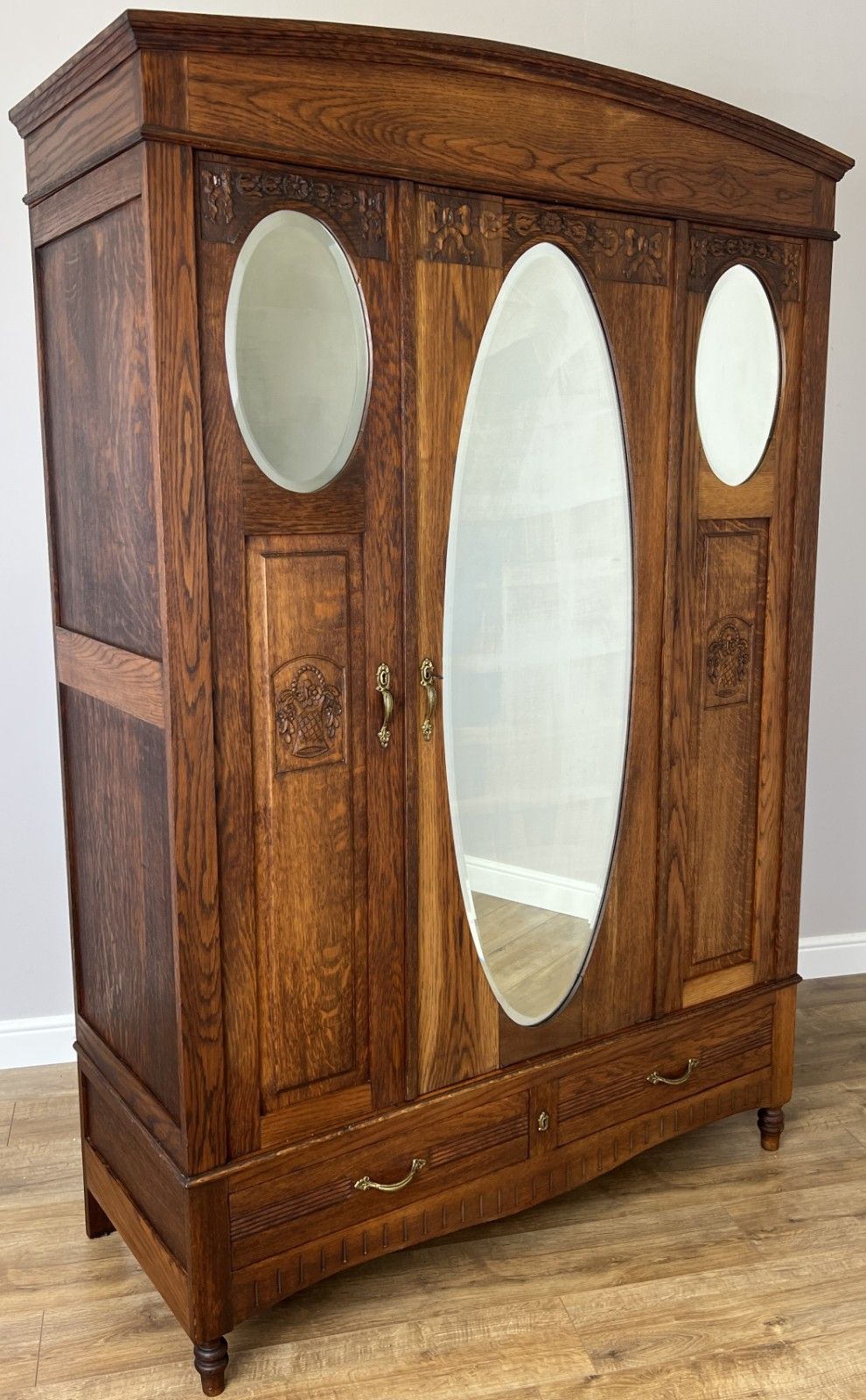 Wardrobe Antique French Oak Two Door Mirrored Carved Armoire Cabinet Lot 6123
