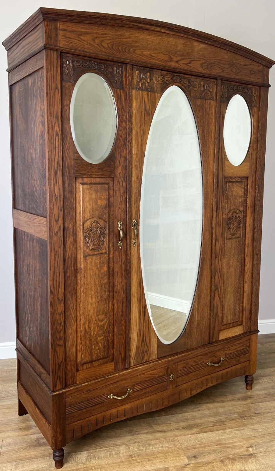 Wardrobe Antique French Oak Two Door Mirrored Carved Armoire Cabinet Lot 6123 photo furniture