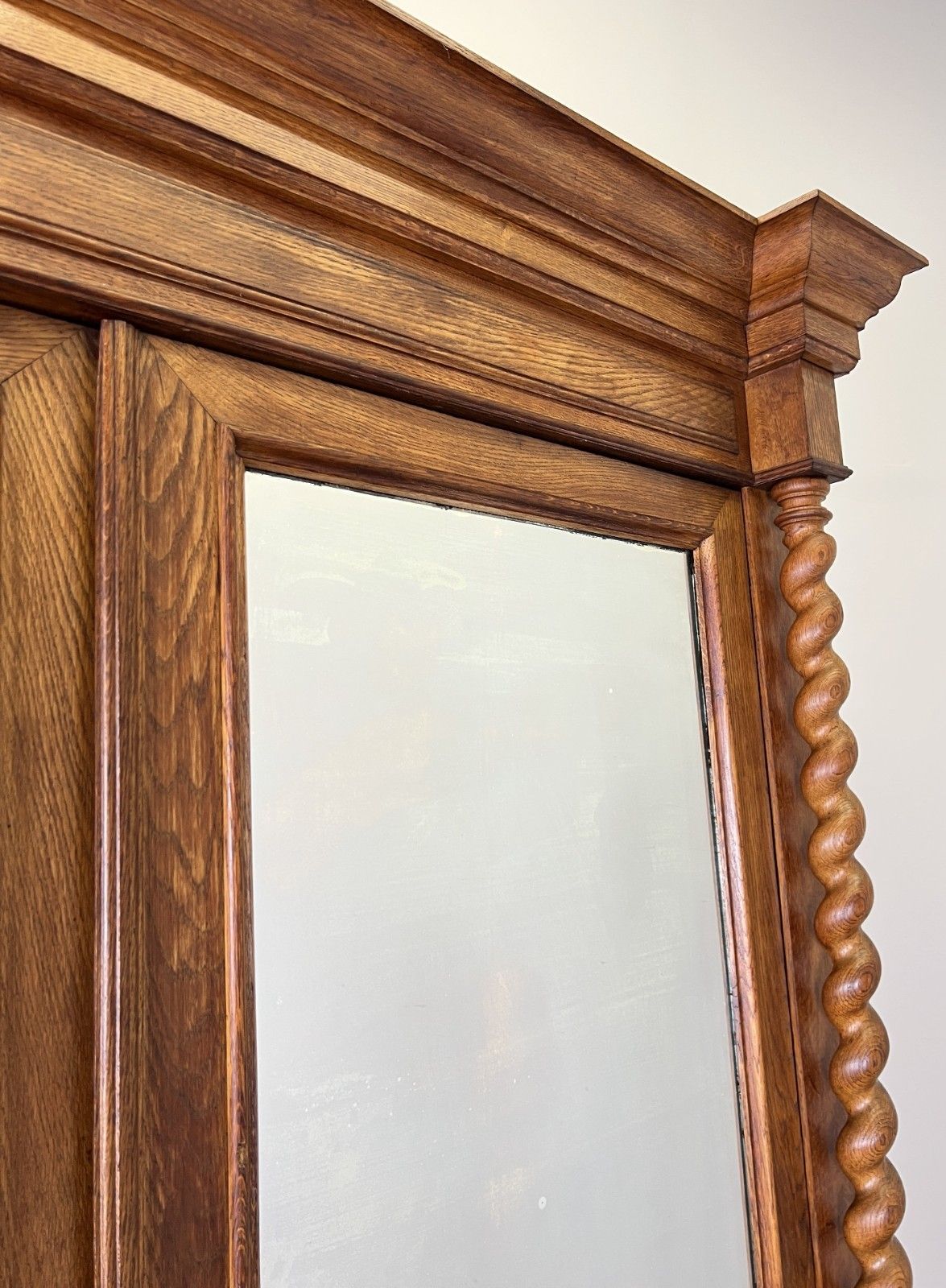 999.0 Wardrobe Antique French Oak Two Door Mirrored Carved Armoire Cabinet Lot 6124 photo