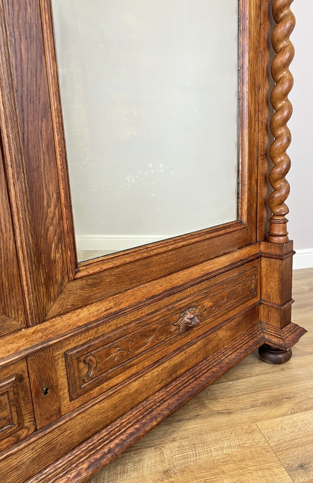 photo buy Wardrobe Antique French Oak Two Door Mirrored Carved Armoire Cabinet Lot 6124