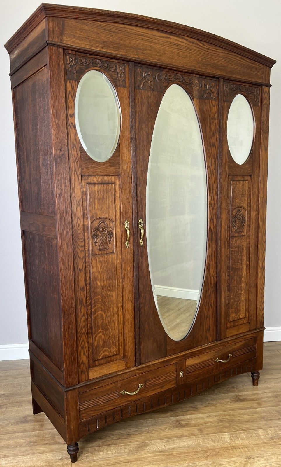 Wardrobe Antique French Oak Two Door Mirrored Carved Armoire Cabinet Lot 6122