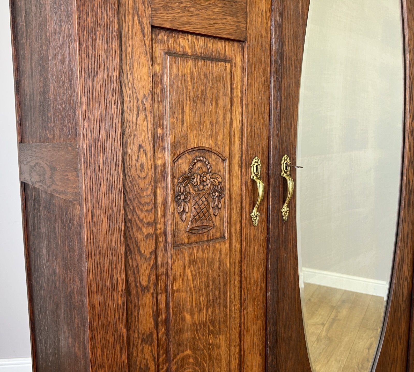 Wardrobe Antique French Oak Two Door Mirrored Carved Armoire Cabinet Lot 6122 photo buy