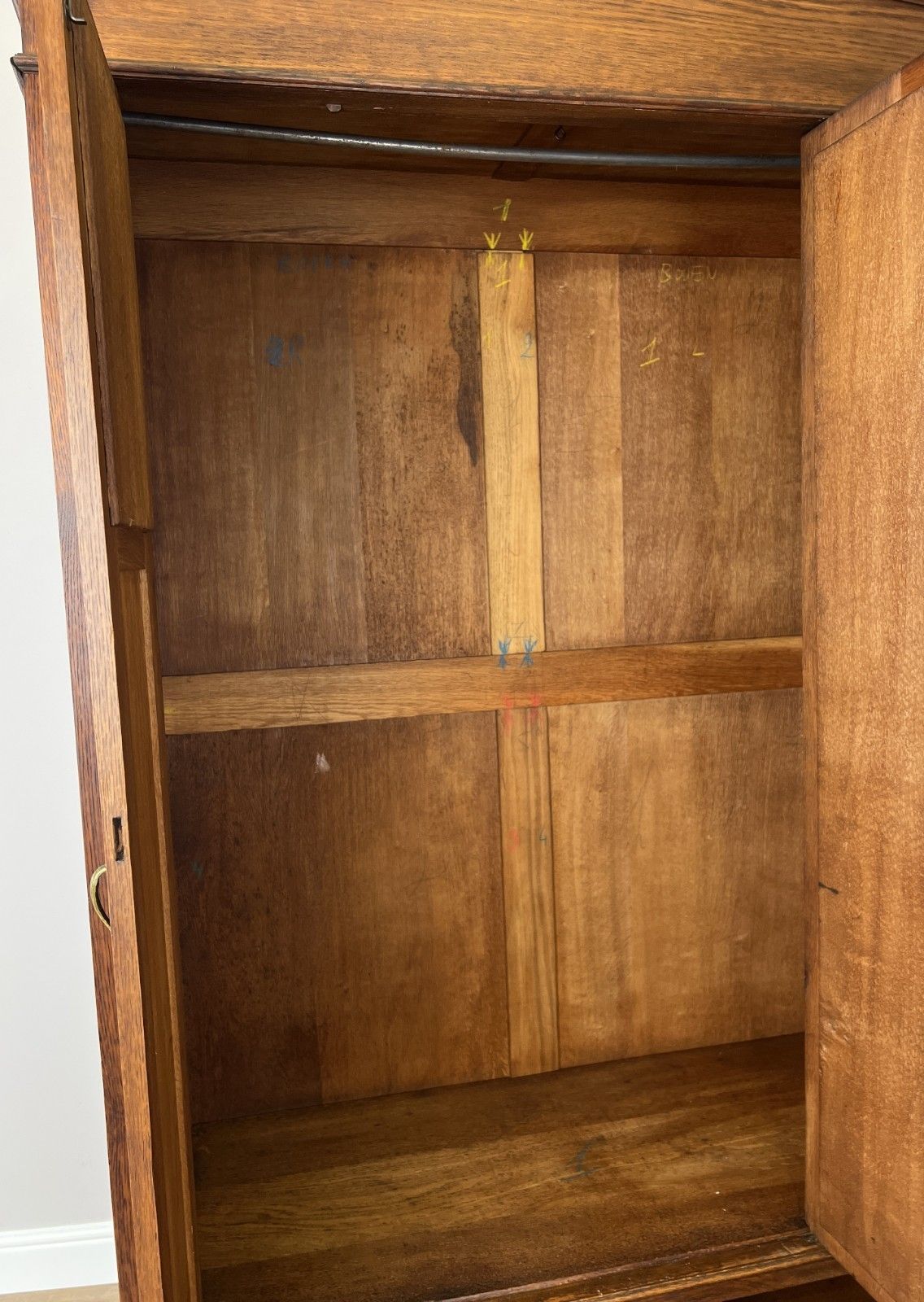 Furniture Wardrobe Antique French Oak Two Door Mirrored Carved Armoire Cabinet Lot 6122 photo