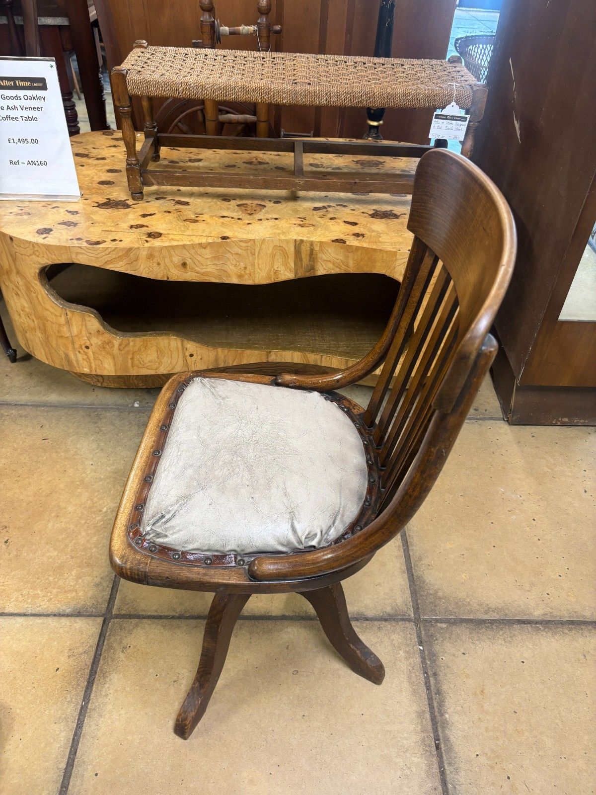 photo furniture Antique Edwardian Oak Office Chair As Found