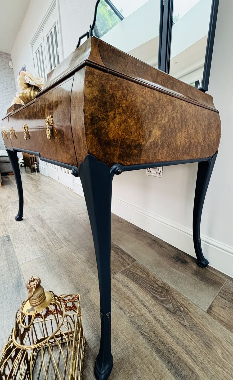 photo buy Art Deco Walnut Burr And Navy Dressing Table
