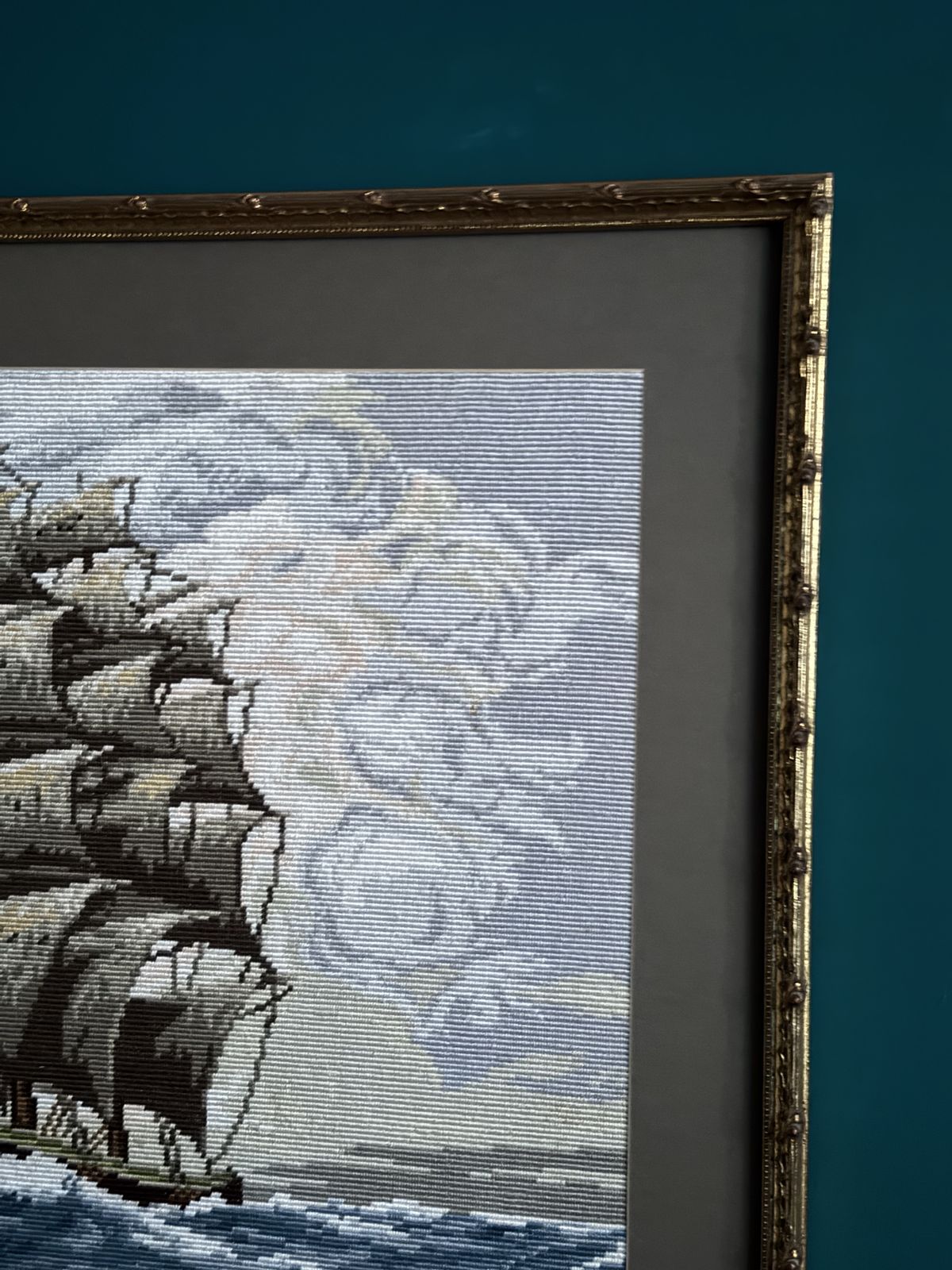 Large Vintage Wiehler Gobelin Tapestry "On High Seas" – Professionally Framed Mid Century Maritime Artwork photo 400.0
