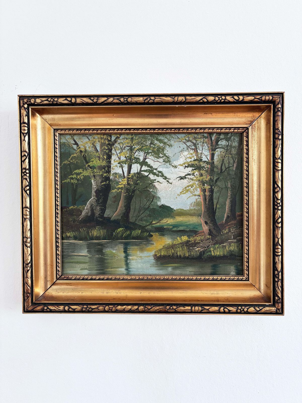 Vintage landschap – olieverfschilderij op doek, gesigneerd