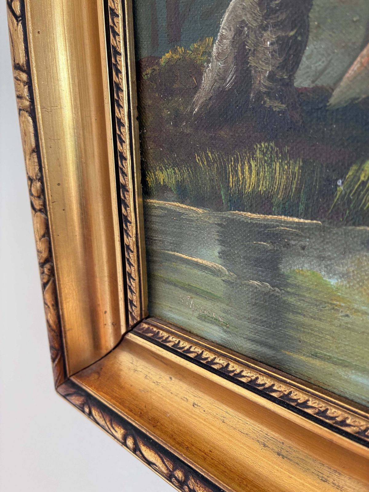 Vintage landschap – olieverfschilderij op doek, gesigneerd photo Kunst