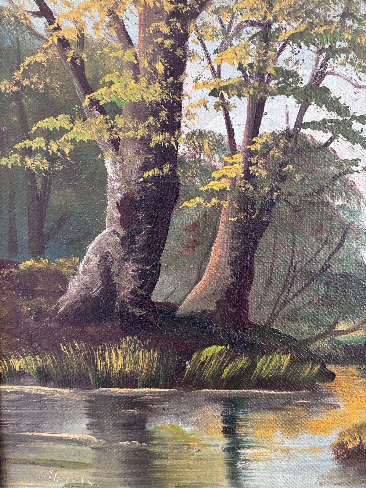 Vintage Original Landscape Oil Painting, Signed River Art photo 420.0