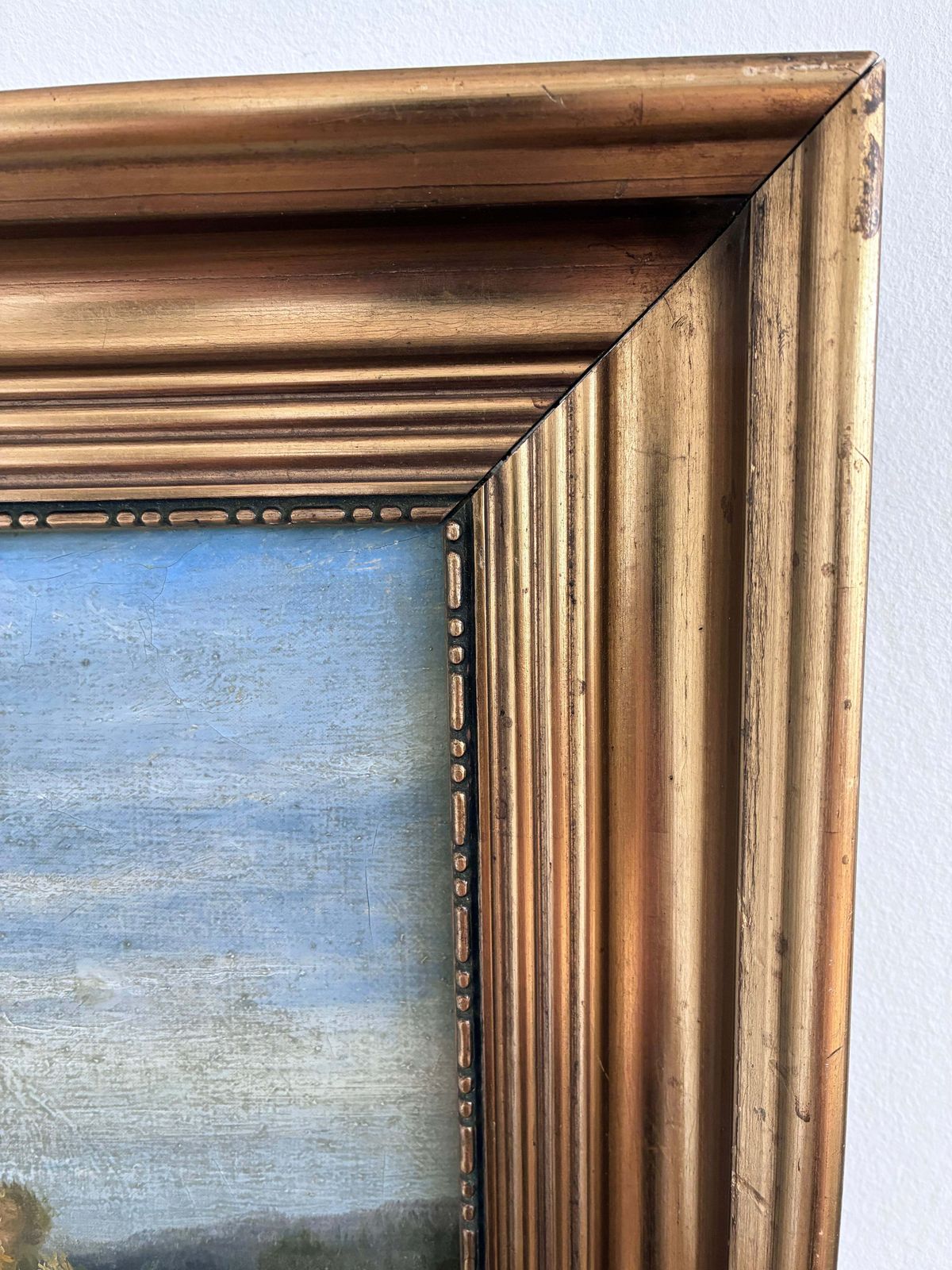 Vintage olieverfschilderij met rivierlandschap photo buy