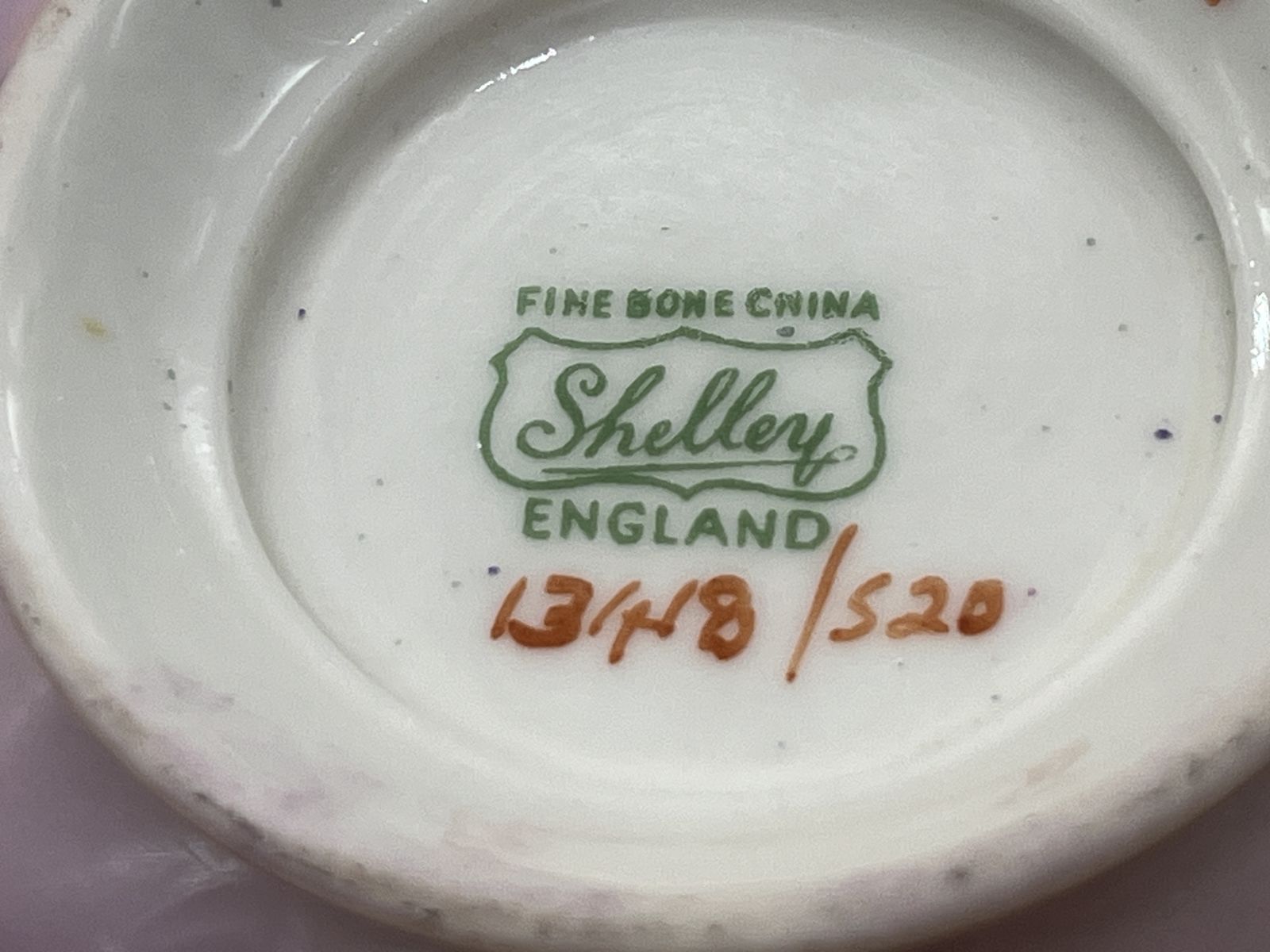 125.0 Vintage Shelley Summer Glory Lilac Chintz Oleander Shape Tea Duo. Ca. 1945-66. 13418. photo