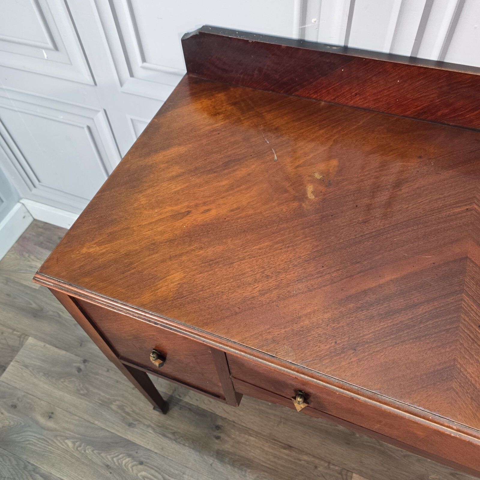 Antique Writing Desk Wooden Mahogany Veneer Console Dressing Table  Sideboard. photo vintage
