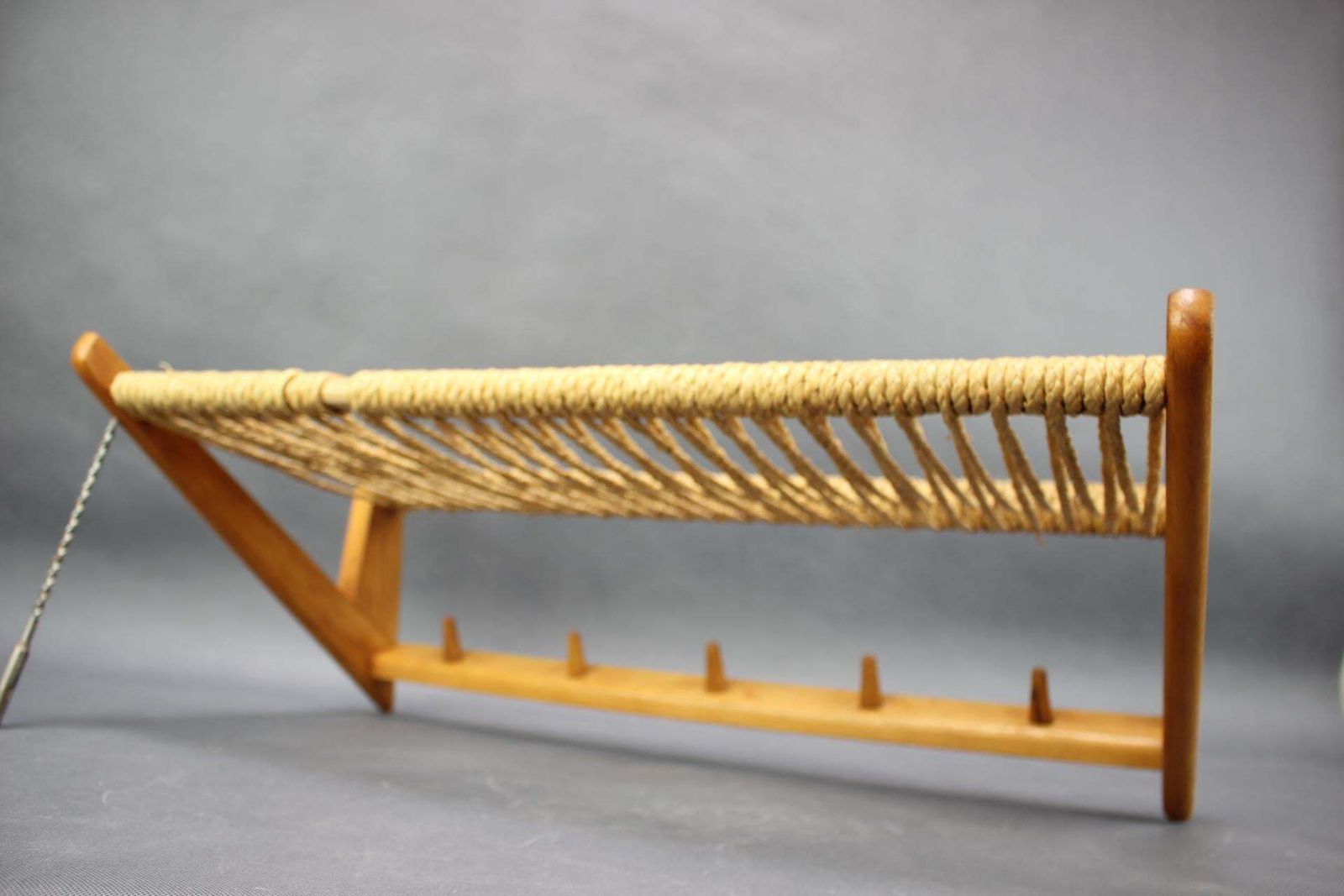 Mid Century Wall Coat Rack Shelf Woven Rope Czechoslovakia 1950s photo Furniture