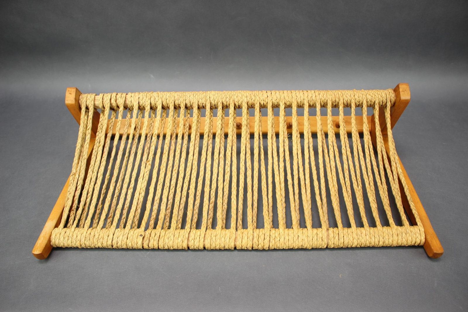 Mid Century Wall Coat Rack Shelf Woven Rope Czechoslovakia 1950s photo buy