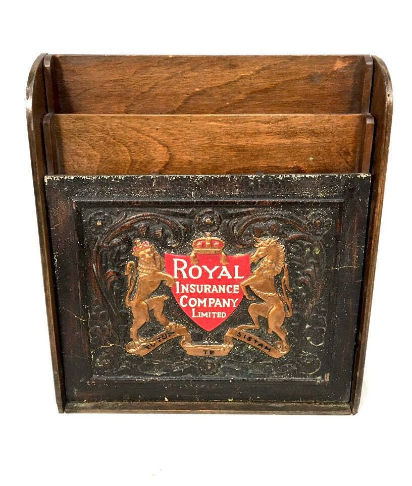 Antique Advertising  Royal Insurance Company Ltd Countertop Leaflet Holder Rack. photo for sale
